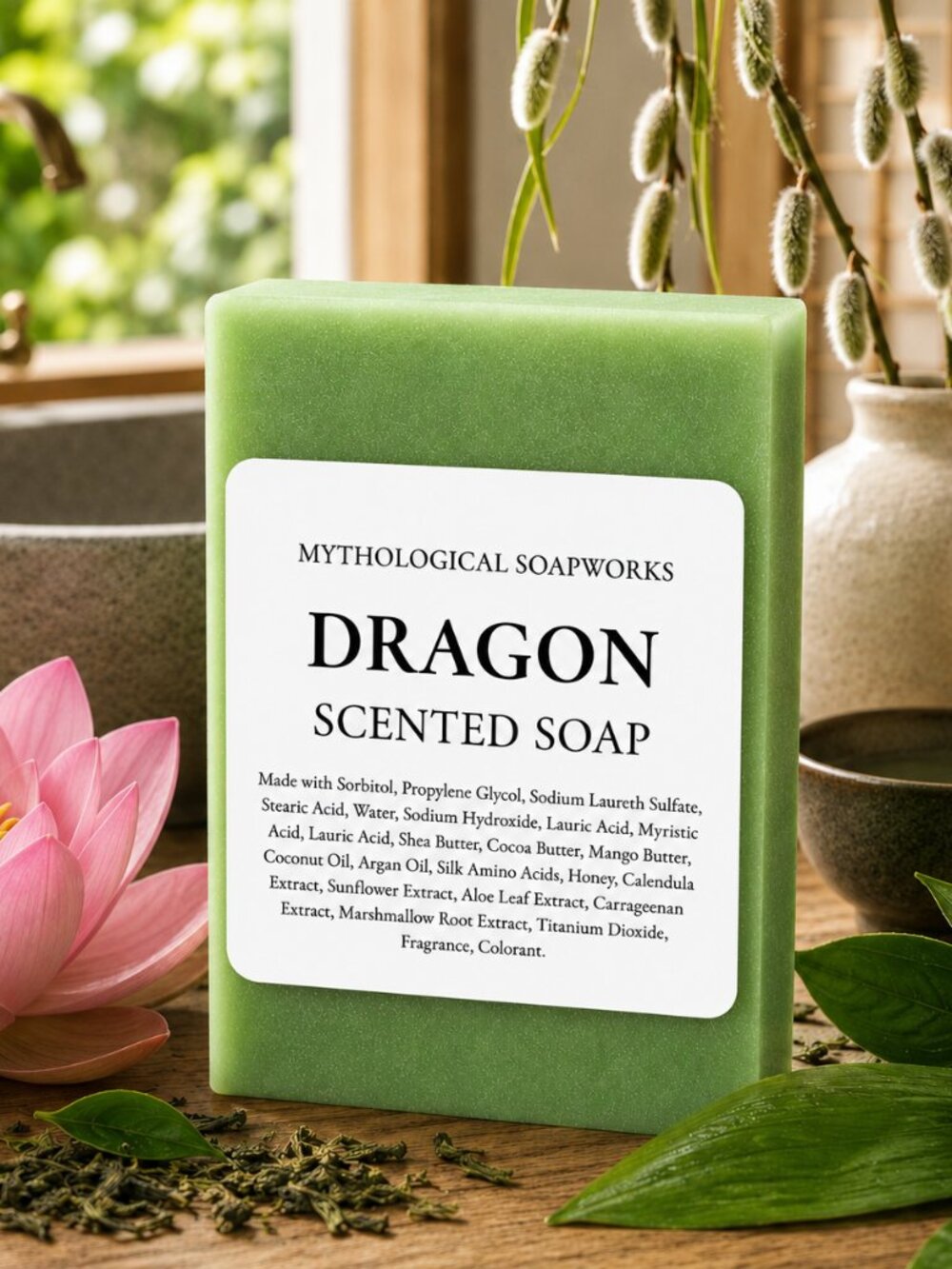 DRAGON Green Tea & Cherry Blossom Scented Artisan Soap.